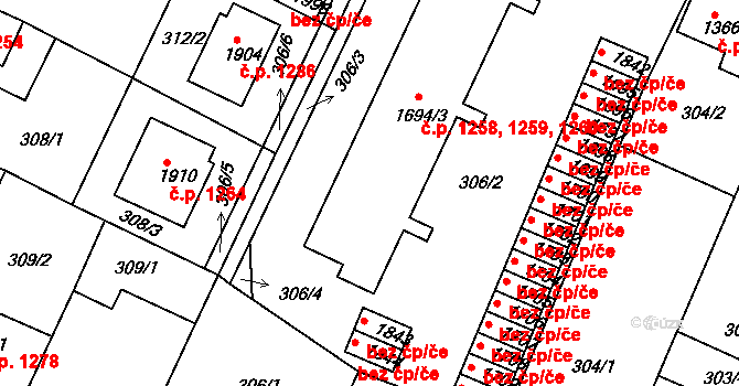 Nový Bydžov 1258,1259,1260 na parcele st. 1694/3 v KÚ Nový Bydžov, Katastrální mapa