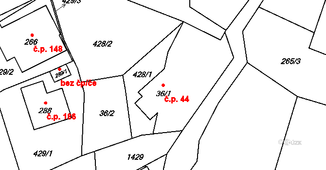 Písečná 44 na parcele st. 36/1 v KÚ Písečná u Jablunkova, Katastrální mapa