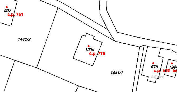 Česká Kamenice 775 na parcele st. 1035 v KÚ Česká Kamenice, Katastrální mapa