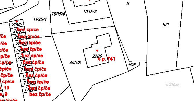 Úšovice 741, Mariánské Lázně na parcele st. 2280 v KÚ Úšovice, Katastrální mapa