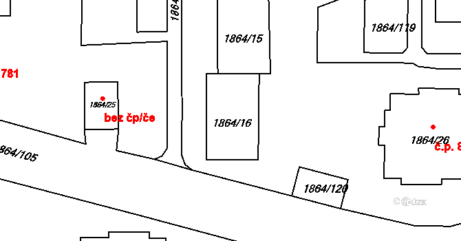 Kamýk 782,783,784, Praha na parcele st. 1864/16 v KÚ Kamýk, Katastrální mapa