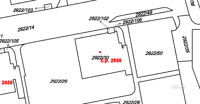 Žižkov 2659, Praha na parcele st. 2922/30 v KÚ Žižkov, Katastrální mapa