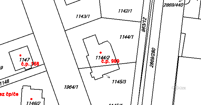 Lhotka 989, Praha na parcele st. 1144/2 v KÚ Lhotka, Katastrální mapa