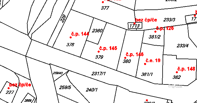 Rožmitál pod Třemšínem 145 na parcele st. 379 v KÚ Rožmitál pod Třemšínem, Katastrální mapa