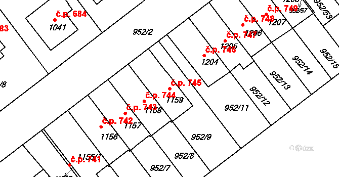 Rožmitál pod Třemšínem 745 na parcele st. 1159 v KÚ Rožmitál pod Třemšínem, Katastrální mapa