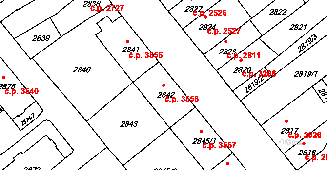Chomutov 3556 na parcele st. 2842 v KÚ Chomutov II, Katastrální mapa