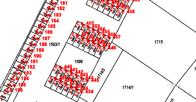 Kuřim 446 na parcele st. 3965 v KÚ Kuřim, Katastrální mapa
