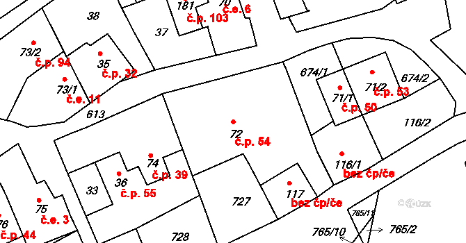 Havlovice 54, Domažlice na parcele st. 72 v KÚ Havlovice u Domažlic, Katastrální mapa