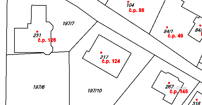 Valy 124 na parcele st. 217 v KÚ Valy u Mariánských Lázní, Katastrální mapa