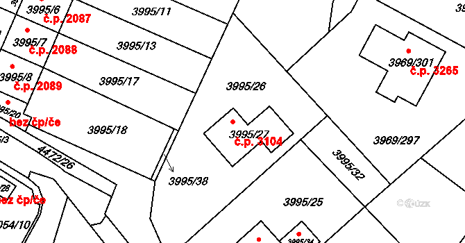 Česká Lípa 3104 na parcele st. 3995/27 v KÚ Česká Lípa, Katastrální mapa
