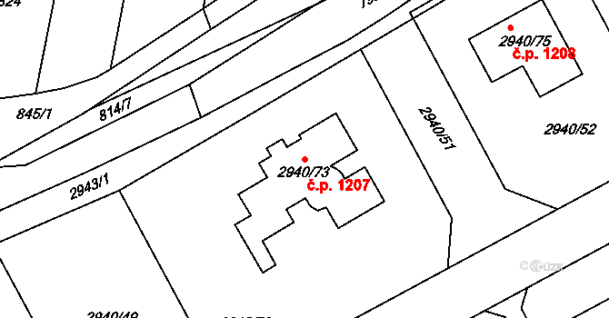 Sedlčany 1207 na parcele st. 2940/73 v KÚ Sedlčany, Katastrální mapa