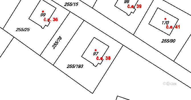 Kramolín 38 na parcele st. 97 v KÚ Kramolín, Katastrální mapa