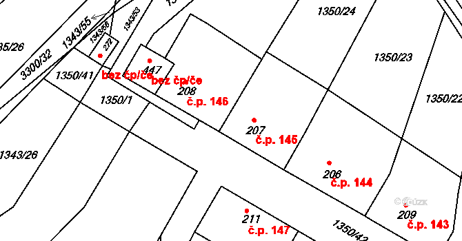 Březník 145 na parcele st. 207 v KÚ Březník, Katastrální mapa