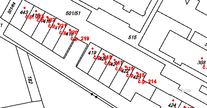 Černá za Bory 217, Pardubice na parcele st. 420 v KÚ Černá za Bory, Katastrální mapa