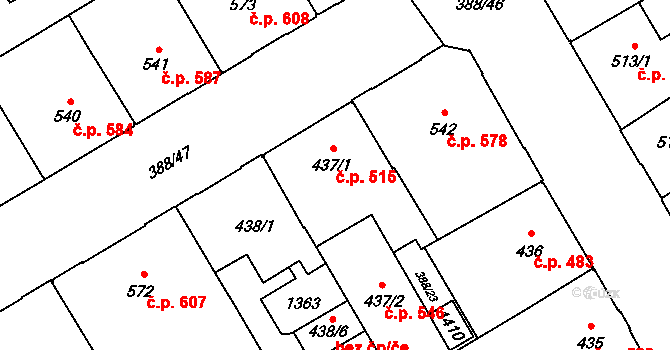 Přívoz 515, Ostrava na parcele st. 437/1 v KÚ Přívoz, Katastrální mapa