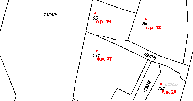 Karlov-Nepomuk 37, Dražíč na parcele st. 131 v KÚ Dražíč, Katastrální mapa