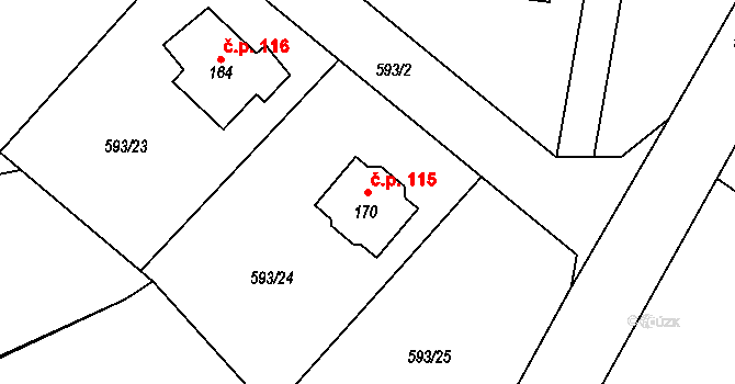 Jílovice 115 na parcele st. 170 v KÚ Jílovice u Českého Meziříčí, Katastrální mapa