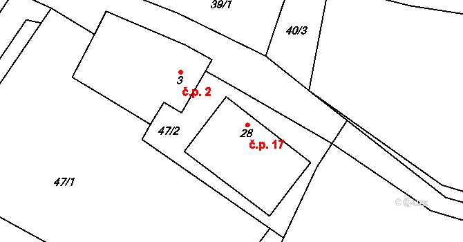 Víckov 17, Žďárec na parcele st. 28 v KÚ Víckov, Katastrální mapa