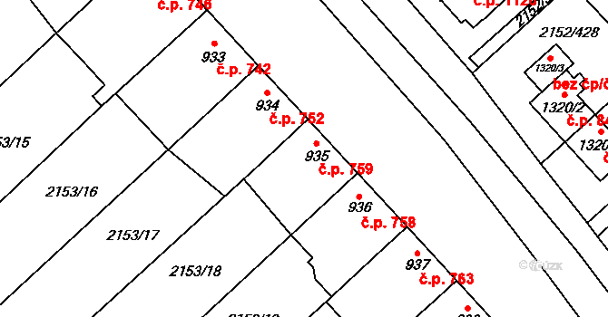 Napajedla 759 na parcele st. 935 v KÚ Napajedla, Katastrální mapa