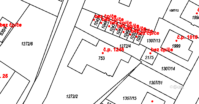 Trhové Sviny 1246 na parcele st. 753 v KÚ Trhové Sviny, Katastrální mapa