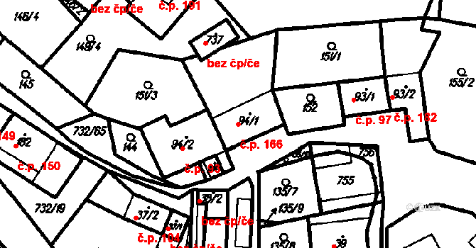 Ruprechtov 166 na parcele st. 94/1 v KÚ Ruprechtov, Katastrální mapa