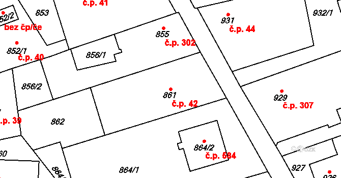 Štěpánkovice 42 na parcele st. 861 v KÚ Štěpánkovice, Katastrální mapa