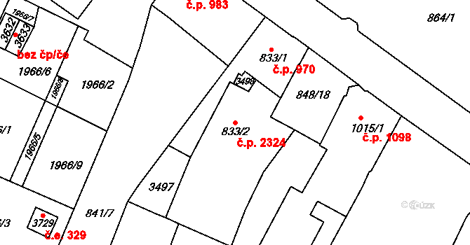 Předměstí 2324, Svitavy na parcele st. 833/2 v KÚ Svitavy-předměstí, Katastrální mapa