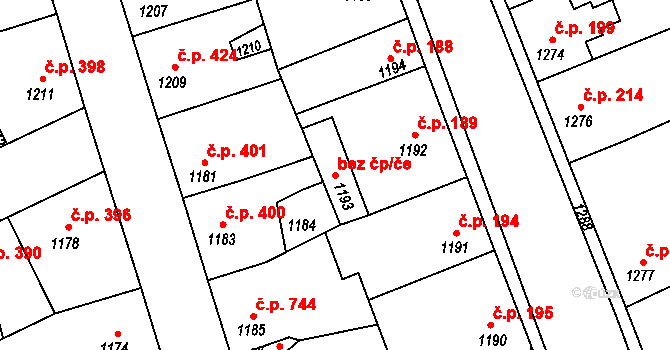 Kladno 47996927 na parcele st. 1193 v KÚ Kročehlavy, Katastrální mapa