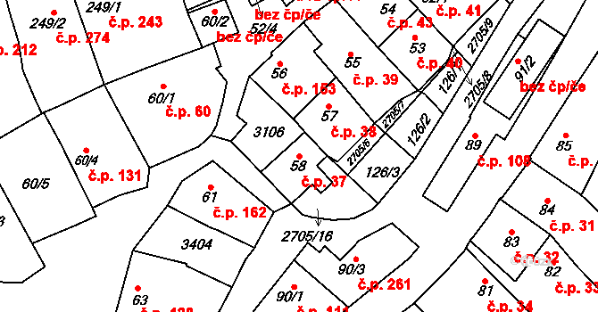 Zlechov 37 na parcele st. 58 v KÚ Zlechov, Katastrální mapa