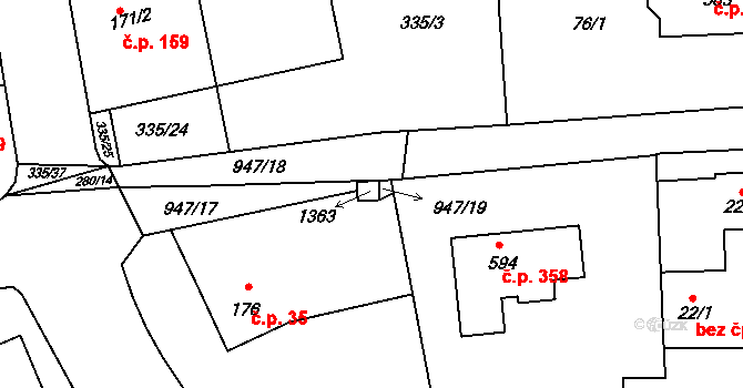 Milín 50373927 na parcele st. 1363 v KÚ Milín, Katastrální mapa
