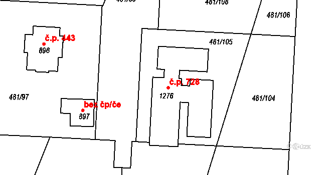 Nučice 728 na parcele st. 1276 v KÚ Nučice u Rudné, Katastrální mapa