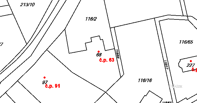Škrovád 63, Slatiňany na parcele st. 68 v KÚ Škrovád, Katastrální mapa
