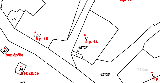 Zahrádka 14, Kostelec nad Vltavou na parcele st. 12 v KÚ Zahrádka u Kovářova, Katastrální mapa