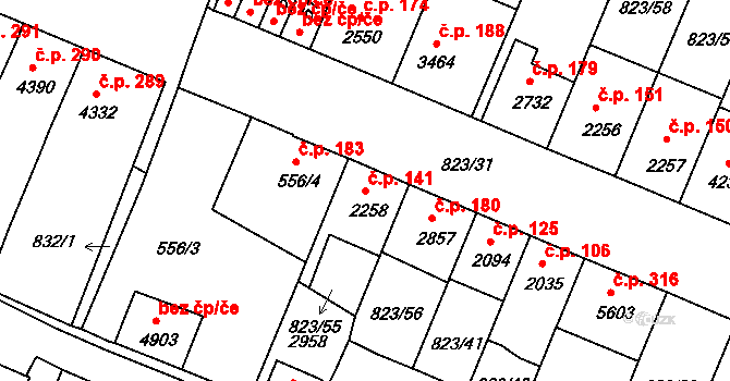 Václavské Předměstí 141, Písek na parcele st. 2258 v KÚ Písek, Katastrální mapa