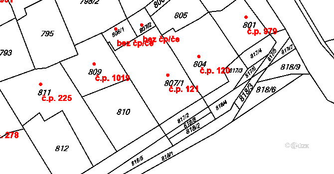 Třešť 121 na parcele st. 807/1 v KÚ Třešť, Katastrální mapa