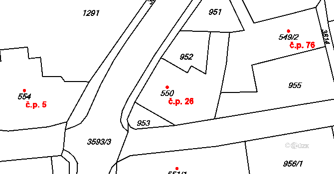 Jezbiny 26, Jaroměř na parcele st. 550 v KÚ Jezbiny, Katastrální mapa