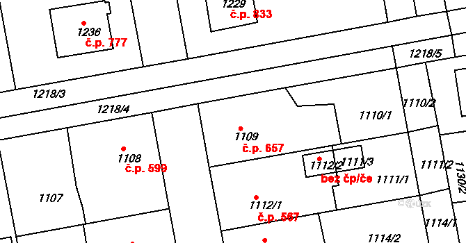 Třemošná 657 na parcele st. 1109 v KÚ Třemošná, Katastrální mapa