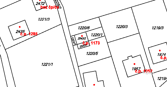 Vizovice 1173 na parcele st. 2543/2 v KÚ Vizovice, Katastrální mapa