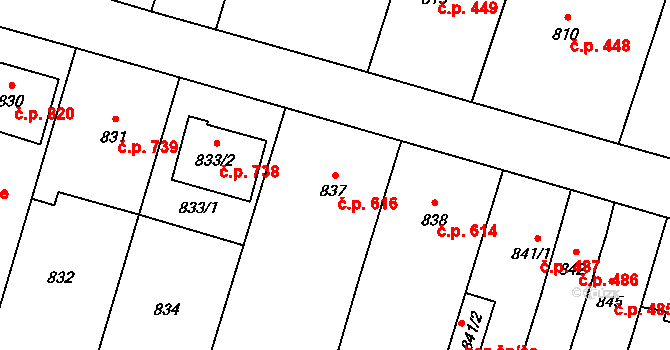 Mohelnice 616 na parcele st. 837 v KÚ Mohelnice, Katastrální mapa