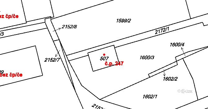 Rynoltice 247 na parcele st. 507 v KÚ Rynoltice, Katastrální mapa