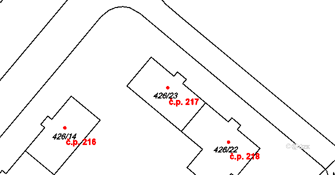 Loučka 217, Nový Jičín na parcele st. 426/23 v KÚ Loučka u Nového Jičína, Katastrální mapa