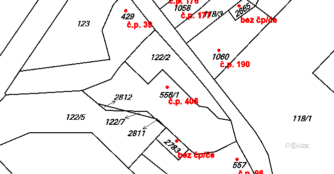 Sušice III 408, Sušice na parcele st. 556/1 v KÚ Sušice nad Otavou, Katastrální mapa