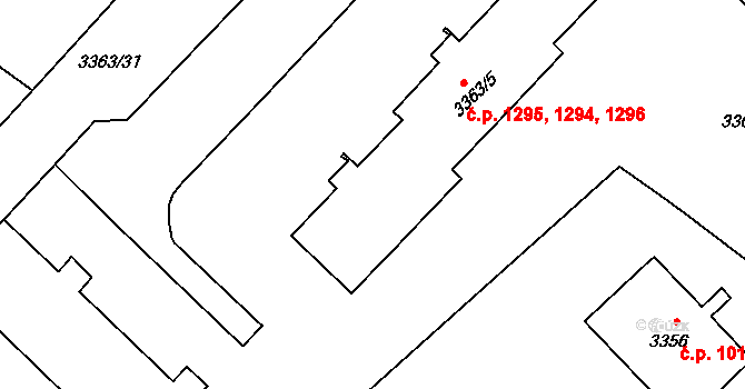 Kopřivnice 1294,1295,1296 na parcele st. 3363/5 v KÚ Kopřivnice, Katastrální mapa