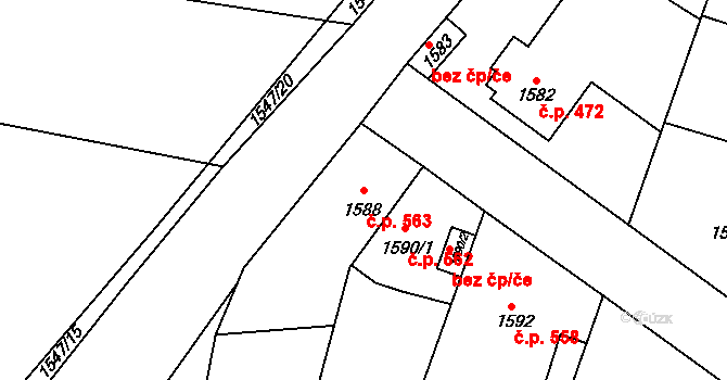 Lužná 563 na parcele st. 1588 v KÚ Lužná u Rakovníka, Katastrální mapa