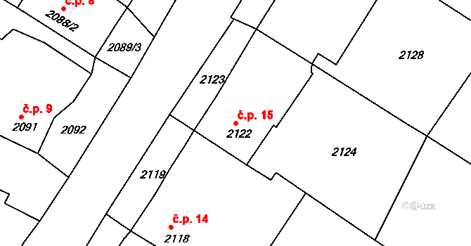 Gabrielka 15, Kamenice nad Lipou na parcele st. 2122 v KÚ Kamenice nad Lipou, Katastrální mapa