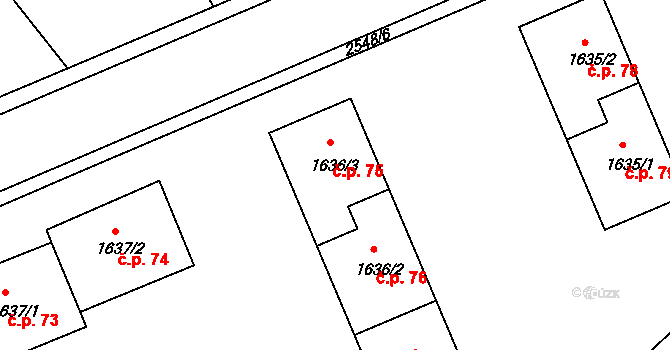 Humpolec 75 na parcele st. 1636/3 v KÚ Humpolec, Katastrální mapa