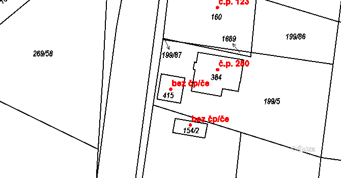 Lučice 88595927 na parcele st. 415 v KÚ Lučice, Katastrální mapa