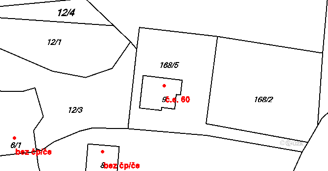 Borek 60, Kozojedy na parcele st. 9 v KÚ Borek u Kozojed, Katastrální mapa