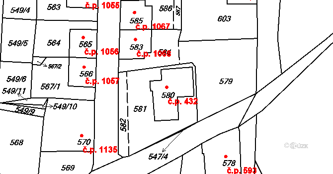 Vejprty 432 na parcele st. 580 v KÚ Vejprty, Katastrální mapa