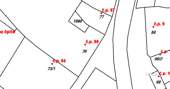 Želeč 55, Měcholupy na parcele st. 76 v KÚ Želeč u Žatce, Katastrální mapa